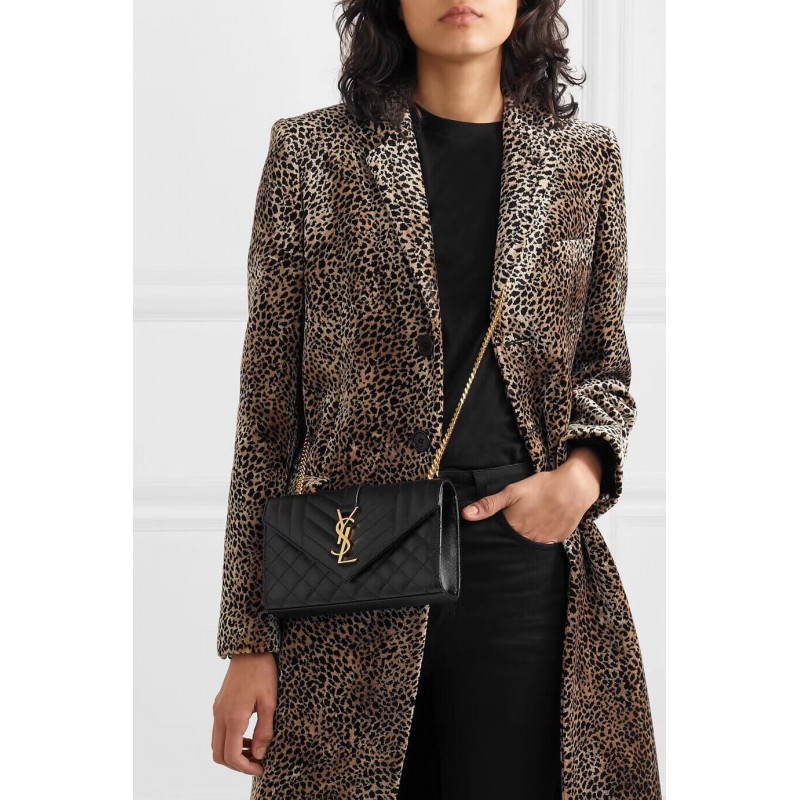 Replica Saint Laurent Grain Leather Envelope Small Bag 526286 Black - Image 3