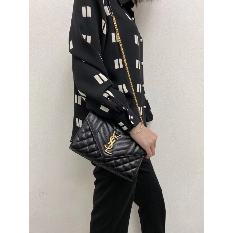 Replica Saint Laurent Grain Leather Envelope Small Bag 526286 Black - Image 4