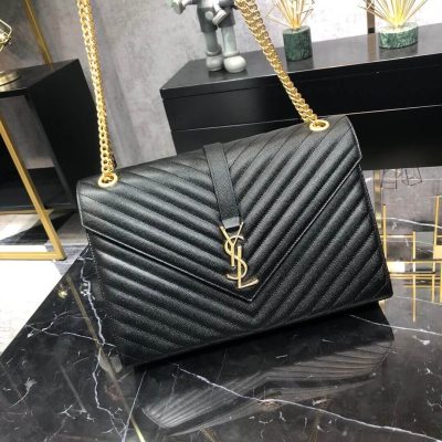 Replica Saint Laurent Grain Leather Large Envelope Chain Bag 396910 Black