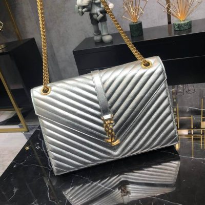 Replica Saint Laurent Metallic Silver Large Envelope Chain Bag 396910