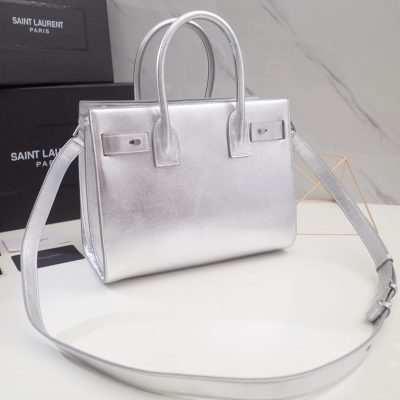 Replica Saint Laurent Sac De Jour Souple Baby In Crumpled Silver Calf Leather 477477