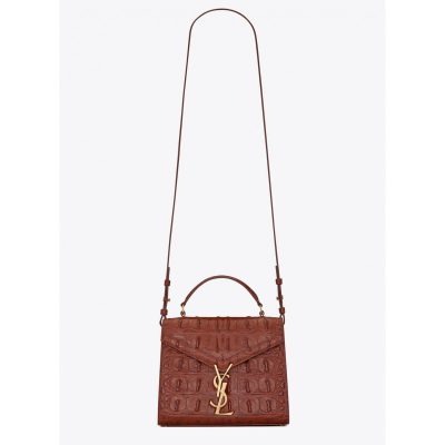 Replica Ysl Saint Laurent Cassandra Mini Top Handle Bag In Caiman Embossed Leather 602716 Brown