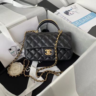 Replica Chanel Lambskin Mini Flap Bag With Top Handle Black As2431