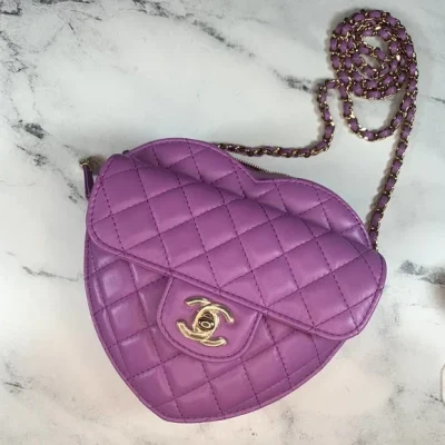 Replica Chanel Heart Zipped Arm Coin Purse 22S Purple/Black Ap2786