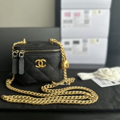 Replica Chanel Clutch With Chain Grained Calfskin Gold-Tone Metal Black Ap3203