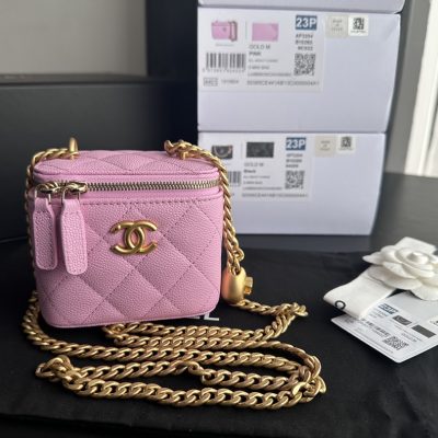 Alternative view of Replica Chanel Clutch With Chain Grained Calfskin Gold-Tone Metal Pink Ap3203