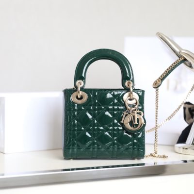 Replica Dior Mini Lady Dior Bag Emerald Green Patent Cannage Calfskin M0505Owcb_M81C