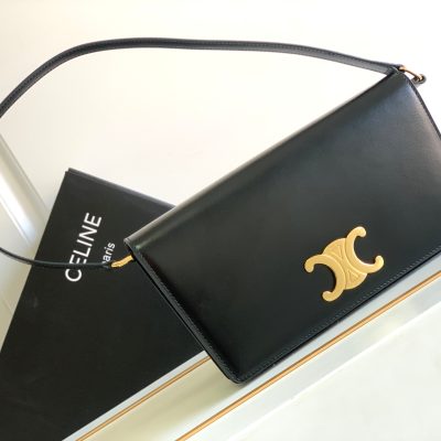 Replica Celine Trapeze Triomphe Bag In Shiny Calfskin Black