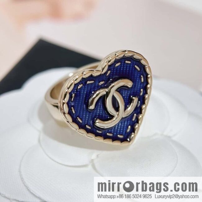 ❗️New ❗️ Chanel ring ☀️ new ☑️ Chanel double c denim peach heart love ring ☀️