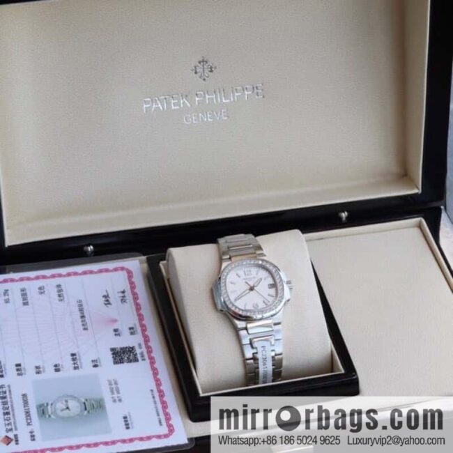 PP Nautilus 7010 series, the most beautiful Nautilus real diamond 32mm ultra-thin quartz women\'s watch