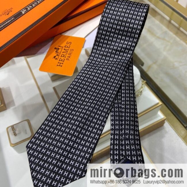 IMG_7449-800x800facorlucbdp75434_20250630173453.jpg Hermes 100% Top Twill Silk H-Pattern Jacquard Tie