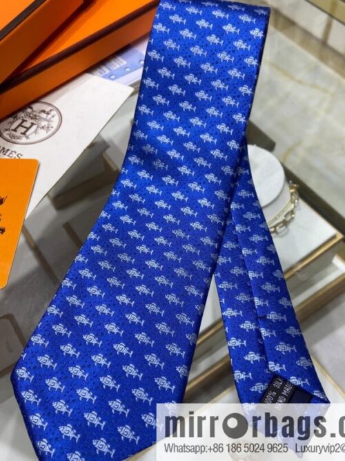 a1655389252859_7365-800x800wkbfdqgzowd75018_20250630171300.jpg Hermes 100% Top Twill Silk Fish Pattern Tie