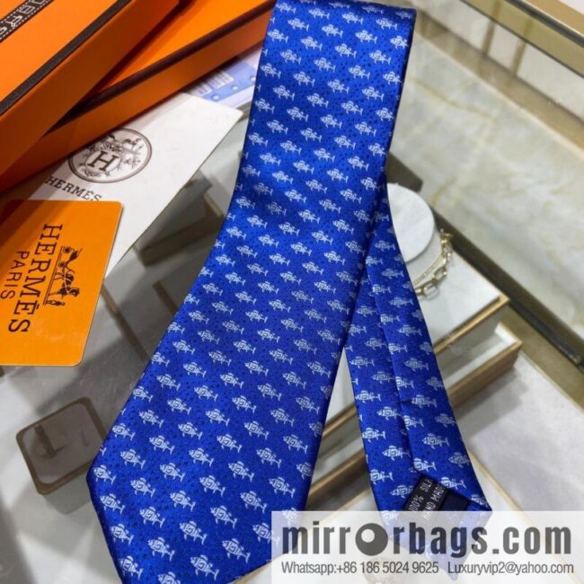 Hermes 100% Top Twill Silk Fish Pattern Tie