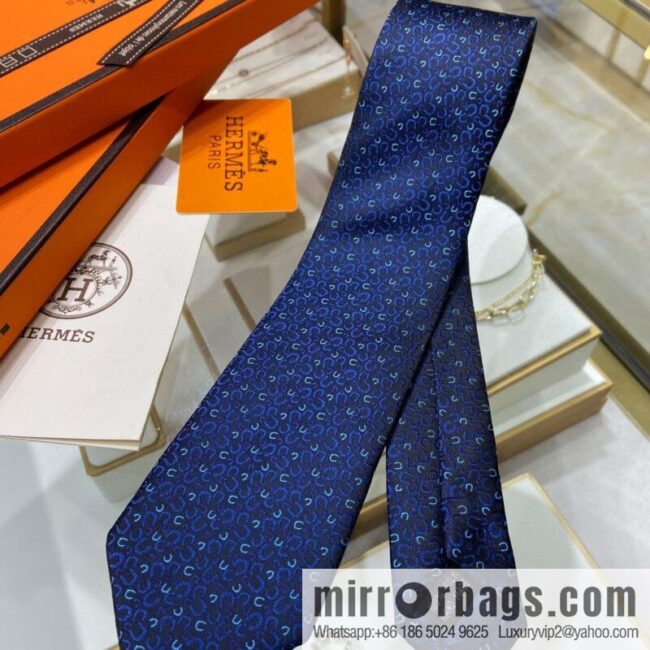 Hermes 100% Premium Twill Silk Horseshoe Tie