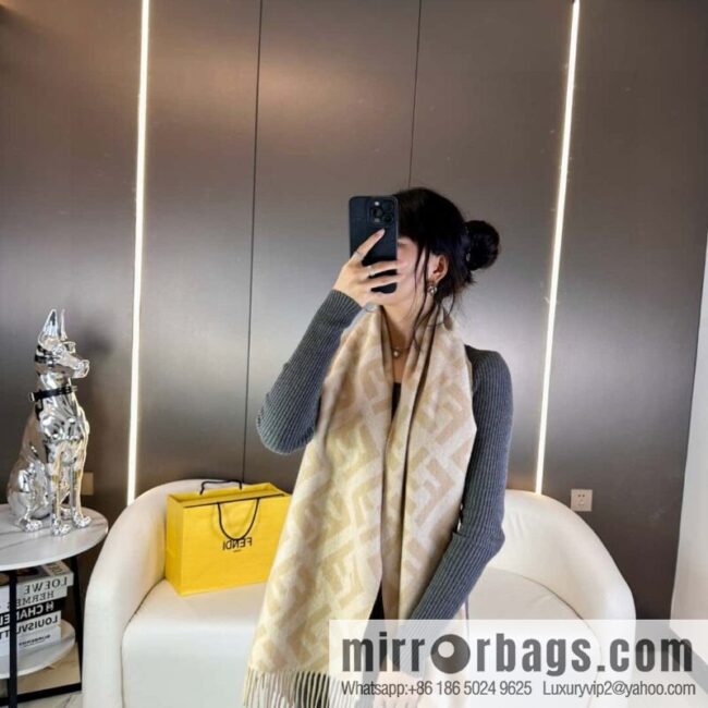 FENDI jacquard weave FF pattern, long fringed scarf