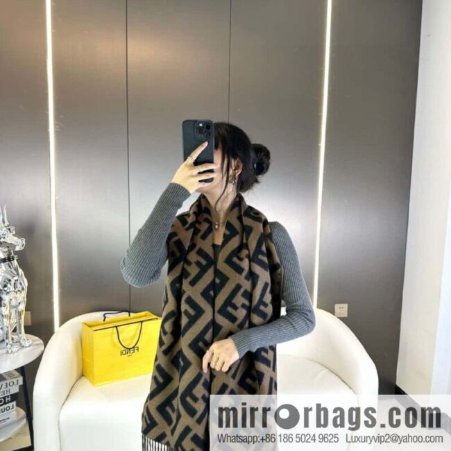 FENDI jacquard weave FF pattern, long fringed scarf