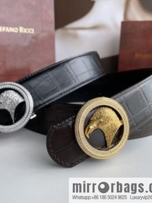 i1625445579_9274_0-800x800jhqqfo1o5y164809_20250630112046.jpg STEFANO RICCI Stephen Raunich Counter Stainless Steel Eagle Head Double Ring Inlaid Diamond Embellished Buckle 3.8cm First Layer Cowhide Fine Imitation Crocodile Leather Belt