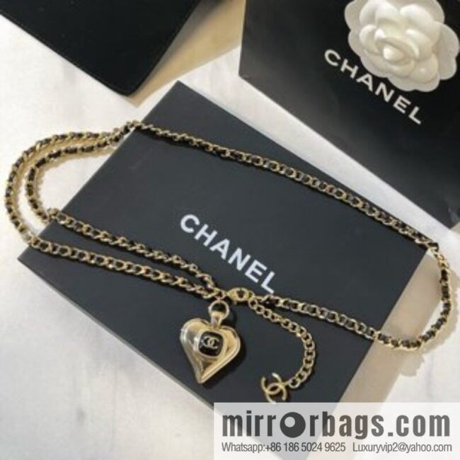 2021 new Chanel double c peach heart black leather rope waist chain belt