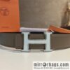 Hermes, stainless steel fiber sheet material cowhide palm texture belt men 3.8cm