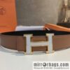Hermes, stainless steel fiber sheet material cowhide palm texture belt men 3.8cm