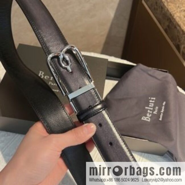 Berluti, exquisite twist lock rotating pin buckle, French Paris men\'s belt 3.5cm