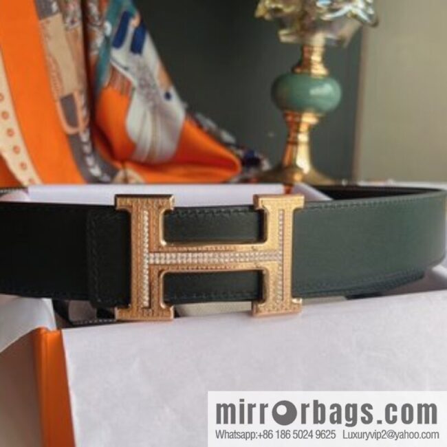 Hermes Hermes, using selected imported cowhide inlaid diamonds 3.8cm men\'s belt