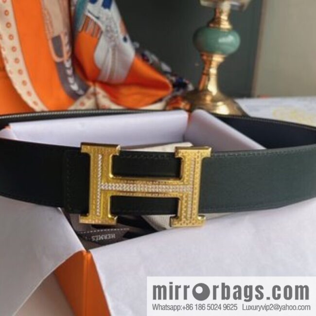 Hermes Hermes, using selected imported cowhide inlaid diamonds 3.8cm men\'s belt