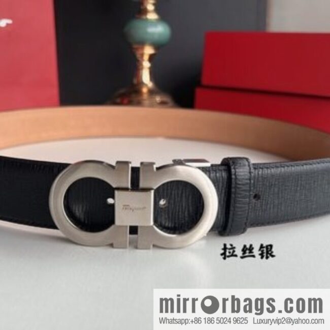 Ferragamo Ferragamo, exquisite 8-figure metal buckle men\'s textured belt 3.5cm