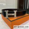 Hermès, stainless steel horse-drawn carriage micro-welding process button head buckle, double-sided delicate cowhide belt