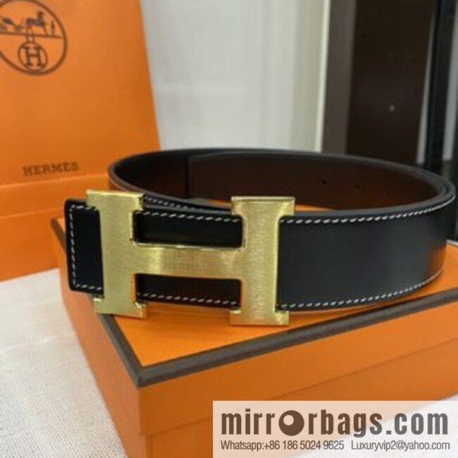 Hermès, stainless steel horse-drawn carriage micro-welding process button head buckle, double-sided delicate cowhide belt