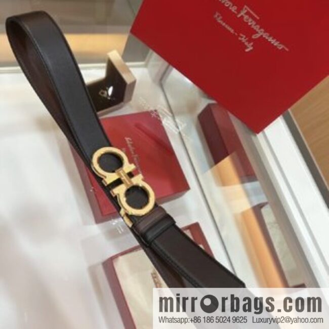 Ferragamo Ferragamo, Stainless Steel Rolling Grit Metal Buckle Men\'s 3.5cm Belt