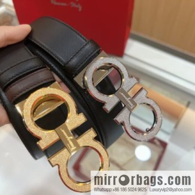 Ferragamo Ferragamo, Stainless Steel Rolling Grit Metal Buckle Men\'s 3.5cm Belt