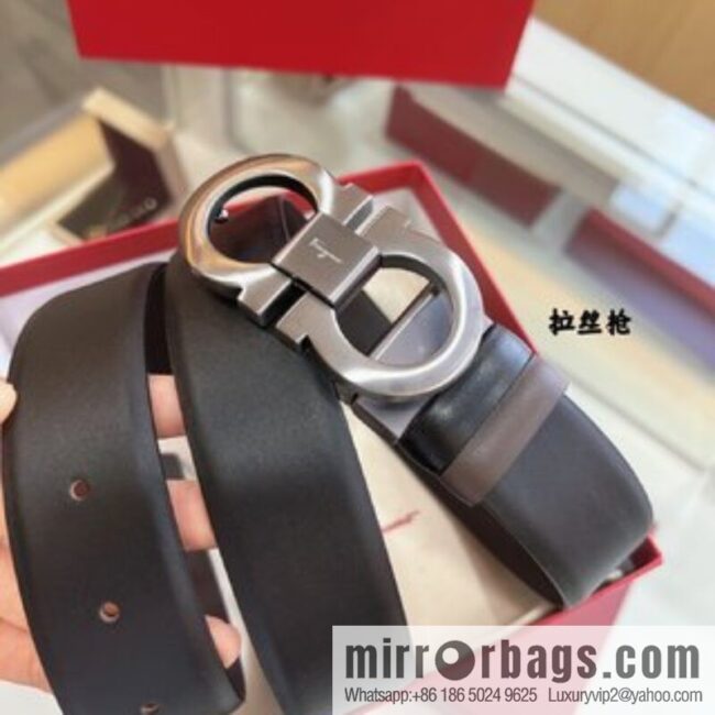Salvatore Ferragamo Exquisite Counter Version Double Circle Horseshoe Metal Buckle 3.5cm Men\'s Belt