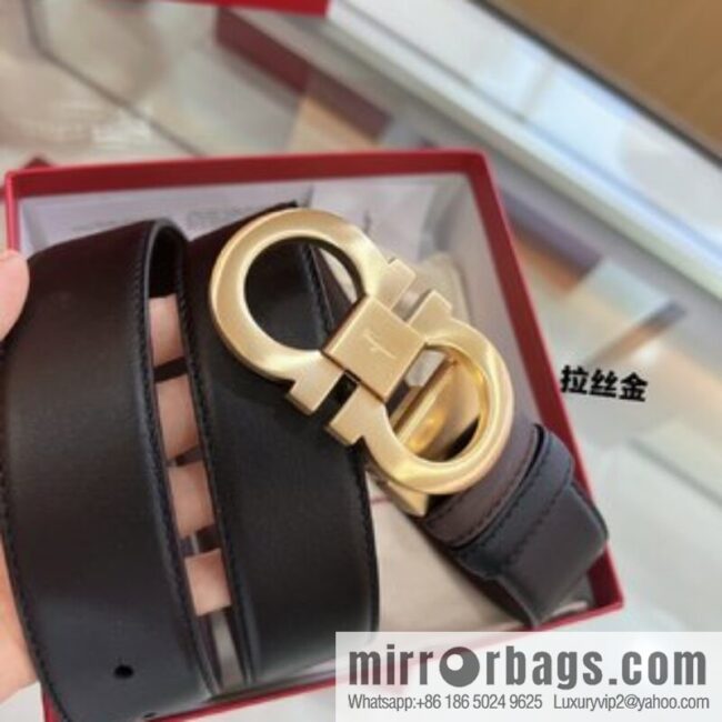 Salvatore Ferragamo Exquisite Counter Version Double Circle Horseshoe Metal Buckle 3.5cm Men\'s Belt