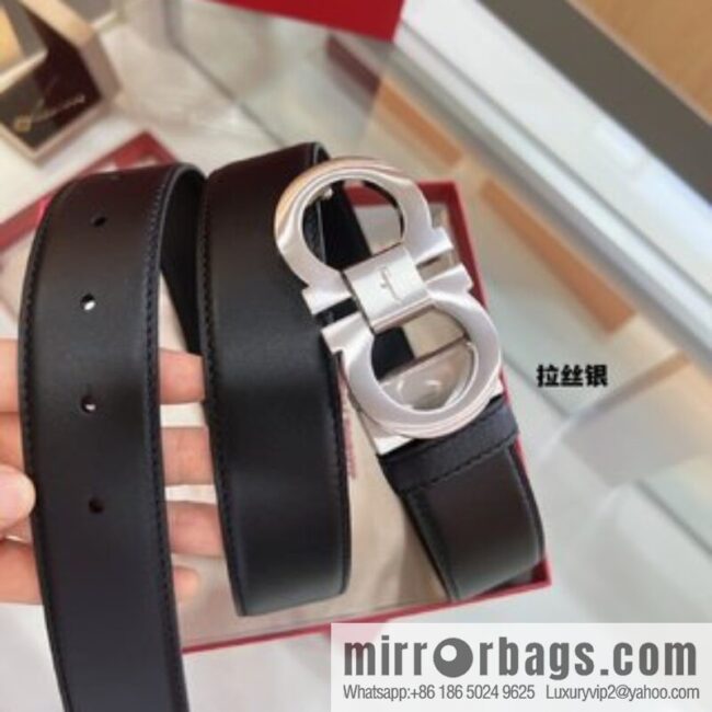 Salvatore Ferragamo Exquisite Counter Version Double Circle Horseshoe Metal Buckle 3.5cm Men\'s Belt