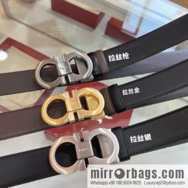 Salvatore Ferragamo Exquisite Counter Version Double Circle Horseshoe Metal Buckle 3.5cm Men\'s Belt