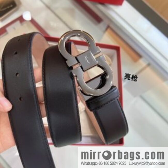 Salvatore Ferragamo Exquisite Counter Version Double Circle Horseshoe Metal Buckle Men\'s 3.5cm Belt