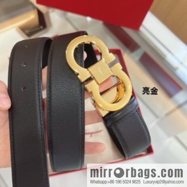 Salvatore Ferragamo Exquisite Counter Version Double Circle Horseshoe Metal Buckle Men\'s 3.5cm Belt