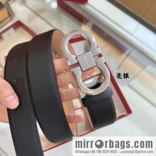 Salvatore Ferragamo Exquisite Counter Version Double Circle Horseshoe Metal Buckle Men\'s 3.5cm Belt