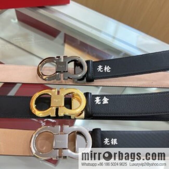 Salvatore Ferragamo Exquisite Counter Version Double Circle Horseshoe Metal Buckle Men\'s 3.5cm Belt