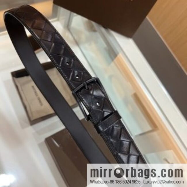 BV Baodian Home, imported cowhide with hand-woven sand needle buckle men\'s 3.5cm belt