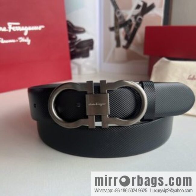 Ferragamo Ferragamo, Cowhide Embossed Gancini Metal Buckle Men\'s 3.5cm Belt