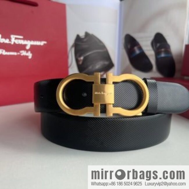 Ferragamo Ferragamo, Cowhide Embossed Gancini Metal Buckle Men\'s 3.5cm Belt