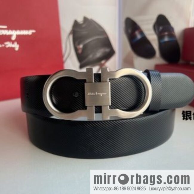 Ferragamo Ferragamo, Cowhide Embossed Gancini Metal Buckle Men\'s 3.5cm Belt