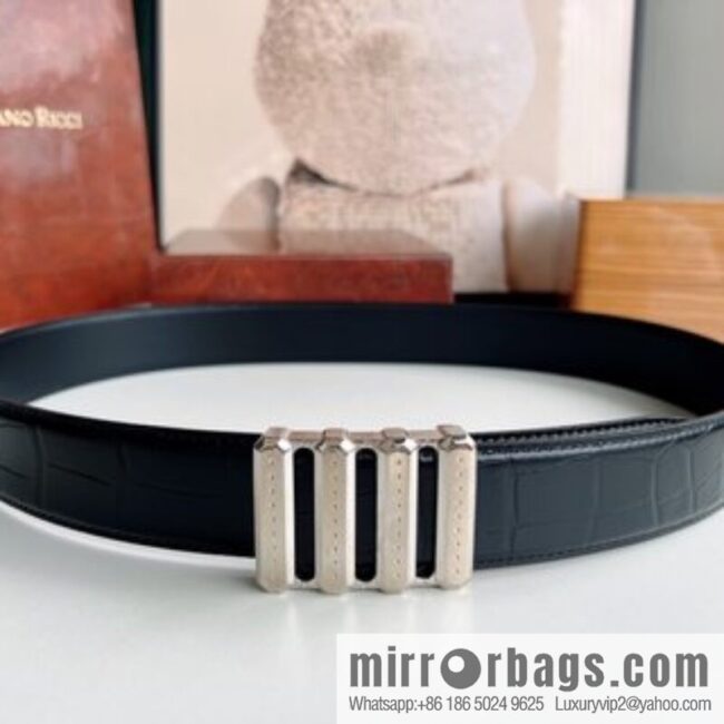 STEFANO RICCI Stephen Raunich counter version stainless steel hollow inner buckle, 3.8cm first layer cowhide imitation crocodile leather belt