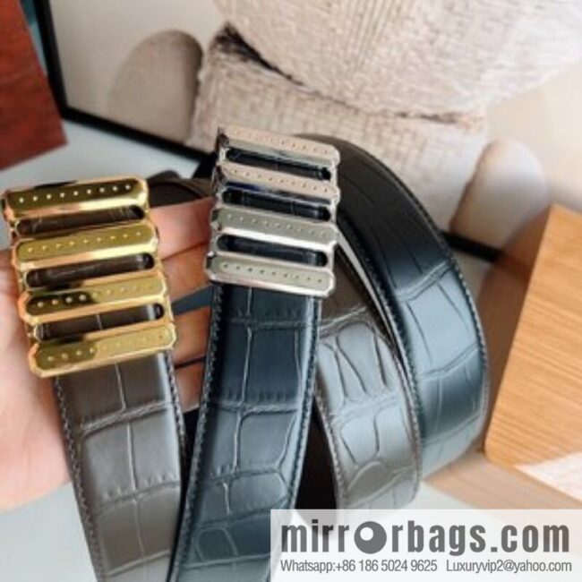 STEFANO RICCI Stephen Raunich counter version stainless steel hollow inner buckle, 3.8cm first layer cowhide imitation crocodile leather belt