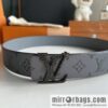 LV/Louis Vuitton Monogram Canvas and Taiga Leather Initiales Double Sided Belt