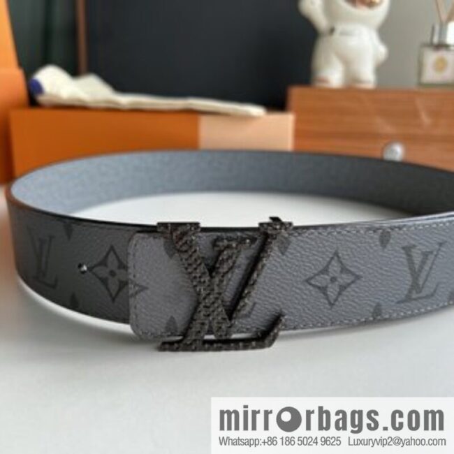 LV/Louis Vuitton Monogram Canvas and Taiga Leather Initiales Double Sided Belt
