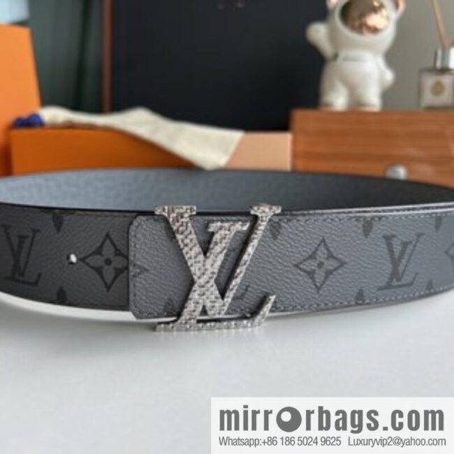 LV/Louis Vuitton Monogram Canvas and Taiga Leather Initiales Double Sided Belt