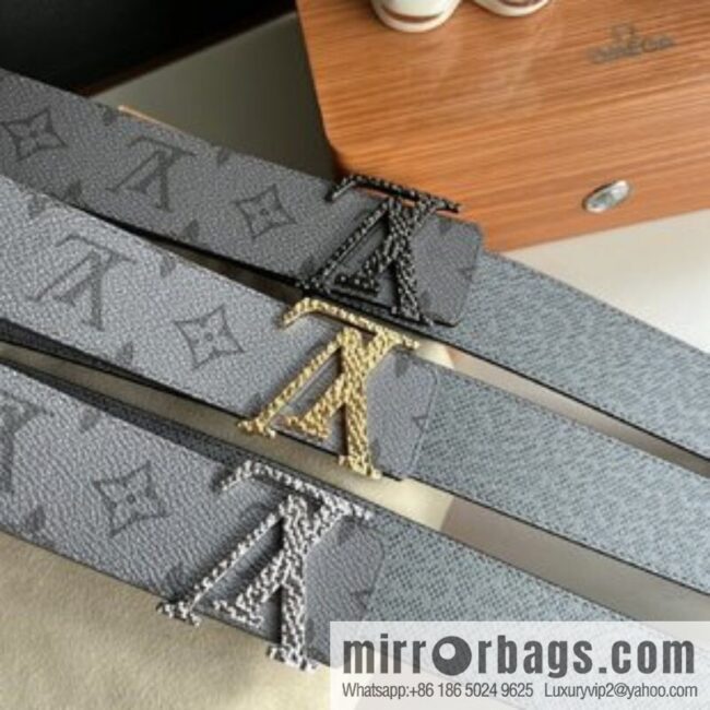 LV/Louis Vuitton Monogram Canvas and Taiga Leather Initiales Double Sided Belt